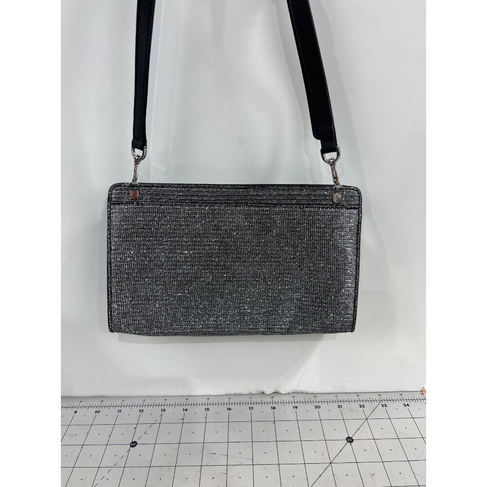 Michael Kors Metallic Silver Black Crossbody Clutch Bag ~~minty~~ Leather - Picture 3 of 8